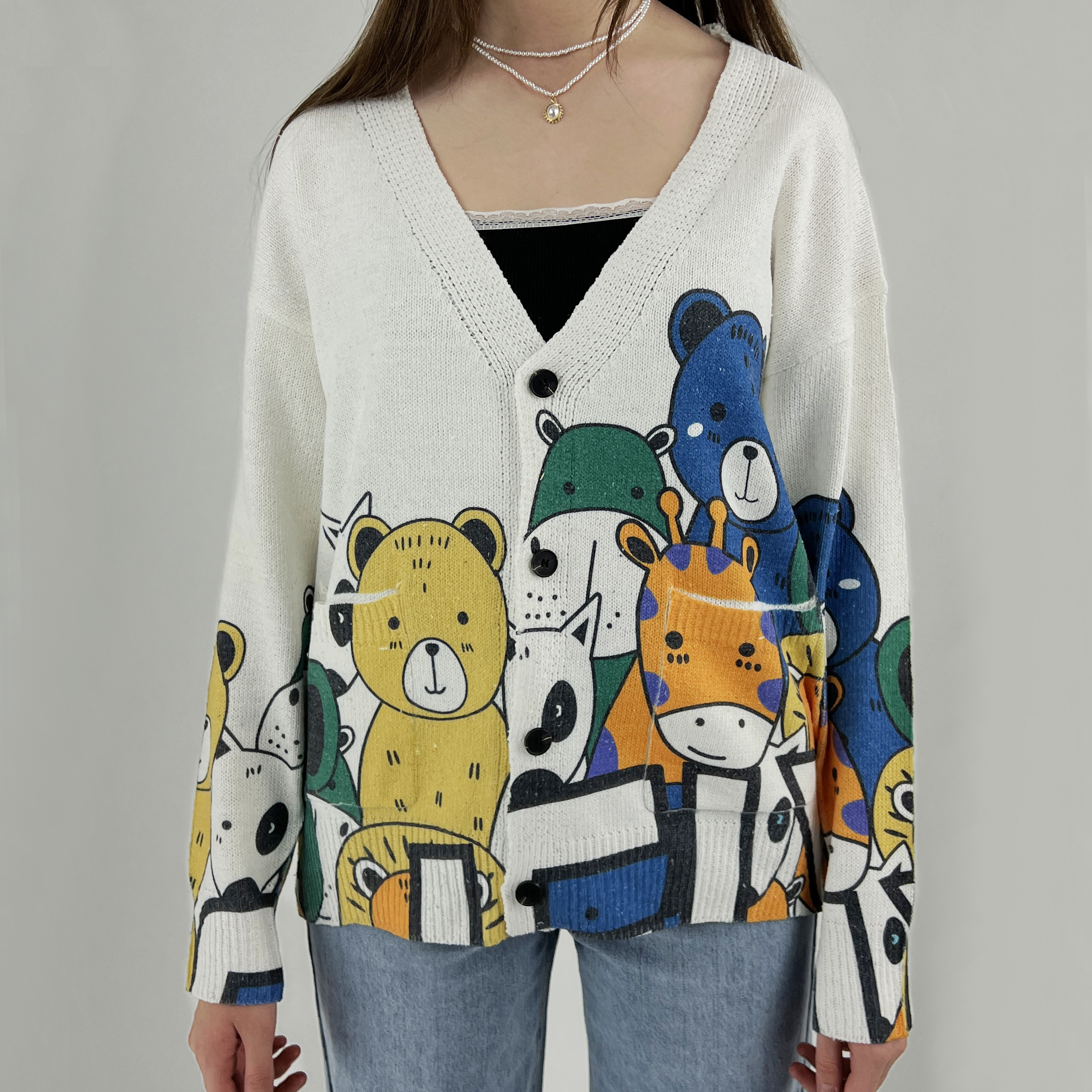 Картинка Кардиган oversize цветной принт надписи - Животные от магазина LonnaMag