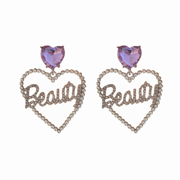картинка Серьги фиолетовое сердце + сердце из жемчужин Beauty от магазина LonnaMag