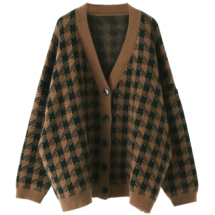 Картинка Кардиган коричневый oversize крупная гусиная лапка от магазина LonnaMag