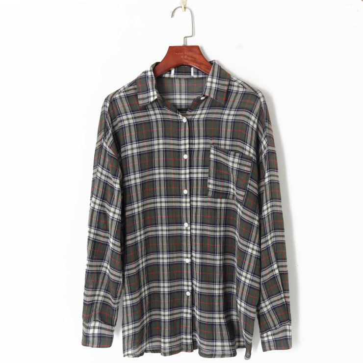 Картинка Рубашка легкая oversize серая клетка с красным от магазина LonnaMag