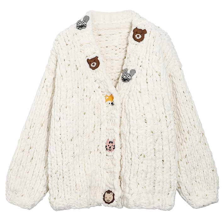Картинка Кардиган oversize вышивка милые животные крупная пряжа от магазина LonnaMag