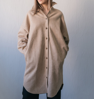 Рубашка длинная замшевая oversize низ необработан