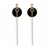картинка Серьги длинные цепочка сверху черный круг и кольцо от магазина LonnaMag