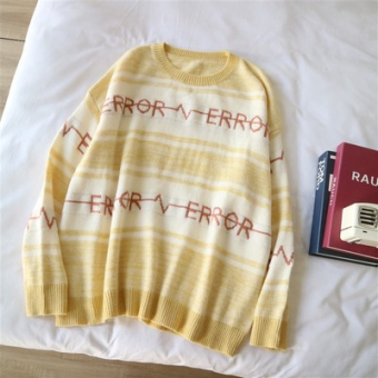 Свитер oversize вязаный круглый вырез надпись ERROR