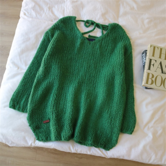 Свитер длинный крупная вязка толстая пряжа завязки V-вырез IIQM handmade