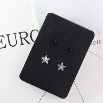 Набор сережек-гвоздиков звезды черные + серебрянные плоские