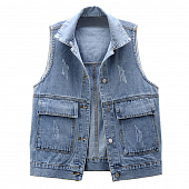 Картинка Жилет джинсовый потертости 2 кармана от магазина LonnaMag