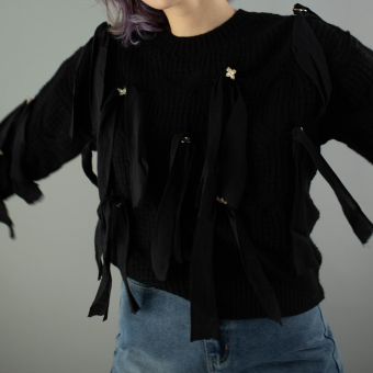 Свитер пришиты ленты броши в стразах oversize