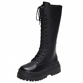 Сапоги высокие шнуровка ребристая платформа 2 уровня