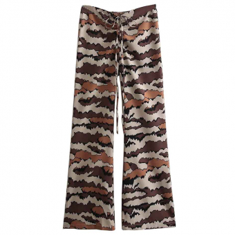 Брюки клеш легкие сбоку молния спереди кулиска принт под камуфляж