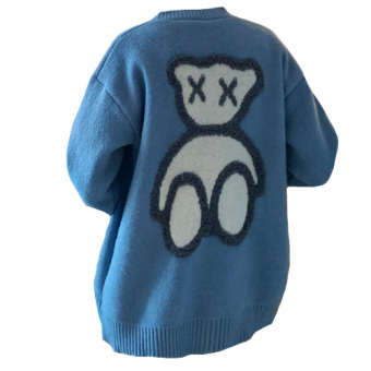 Кардиган oversize 3 черных пуговицы узор Медведь глаза ХХ