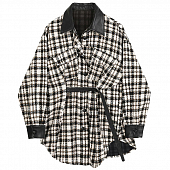Картинка Рубашка oversize шерсть чб клетка кожаные детали пояс от магазина LonnaMag