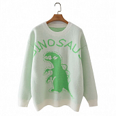 Картинка Свитер круглый вырез мультяшный рисунок динозавр + надпись Dinosaur от магазина LonnaMag