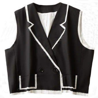 Жилет пиджачный короткий белый кант необработанные края