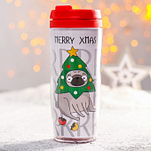 картинка Термостакан Marry Xmas Мопс, 350 мл + чай чёрный с ароматом лимона и мяты, 20 г от магазина LonnaMag