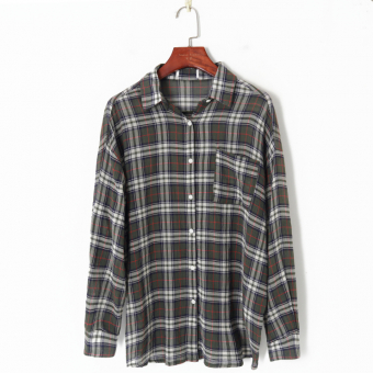Рубашка легкая oversize серая клетка с красным