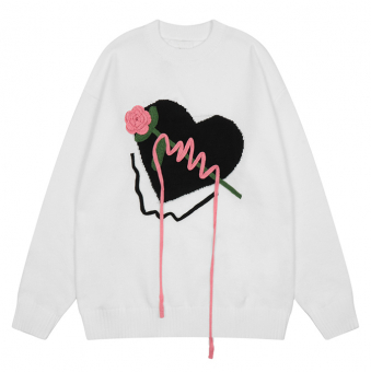 Свитер oversize сердце роза розовый шнурок