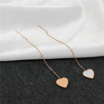 Серьги длинные цепи на конце серое сердечко