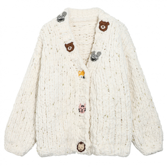 Кардиган oversize вышивка милые животные крупная пряжа