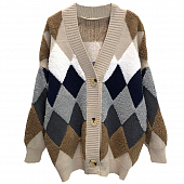 Картинка Кардиган oversize 3 пуговицы ромбы махровая вязка от магазина LonnaMag
