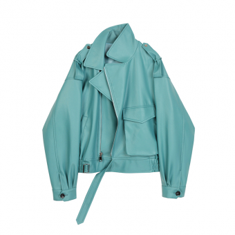 Куртка косуха oversize эко-кожа бирюзовая накладной карман