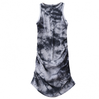 Платье майка стрейч по фигуре сборка размытый принт