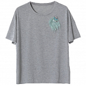 Картинка Футболка серый меланж oversize + брошь стразы мех от магазина LonnaMag
