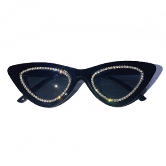 Очки черный пластик полоса из страз возле линз - cat eye кошачие