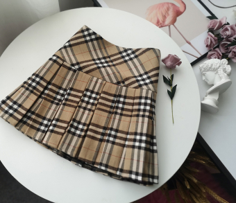 Юбка в складку бежевая клетка burberry - мини