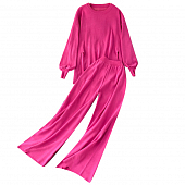 Комплект трикотаж ровный джемпер 2 разреза спереди + широкие штаны