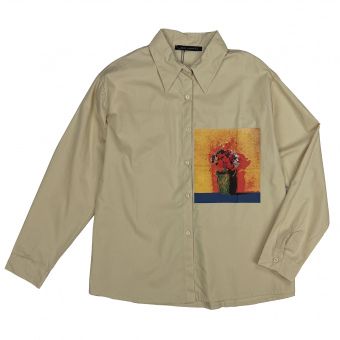Рубашка oversize хлопок принт натюрморт цветы в горшке